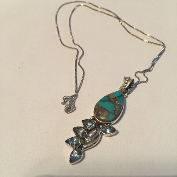New Womens Rare Turquoise & Aquamarine 14kt & Sterling Silver - Picture 3 of 3